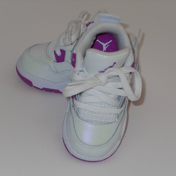 JORDAN RETRO 4 (TD) WHITE HYPER-VIOLET COLOR LACE UP SNEAKERS SIZE 5C - Picture 5 of 7